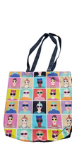 Load image into Gallery viewer, Faces on colourful squares tote bag 2.0 with denim back