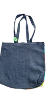Load image into Gallery viewer, Faces on colourful squares tote bag 2.0 with denim back