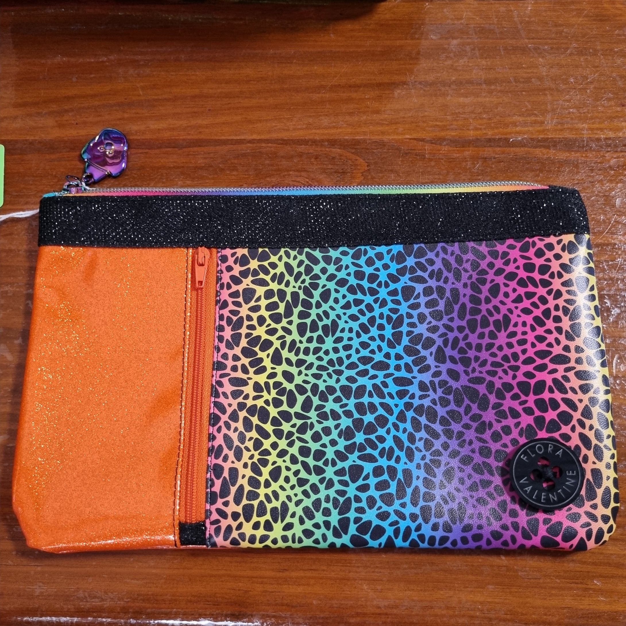 Orange animal print clutch