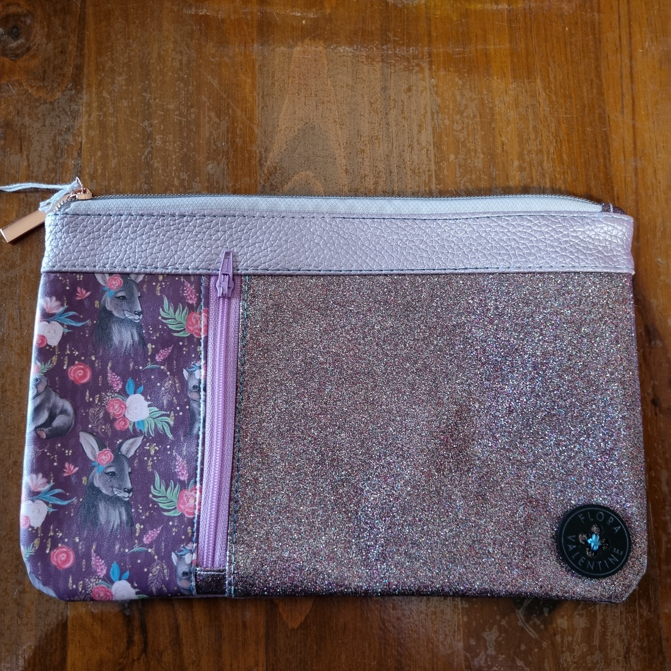 Purple kangaroo floral clutch