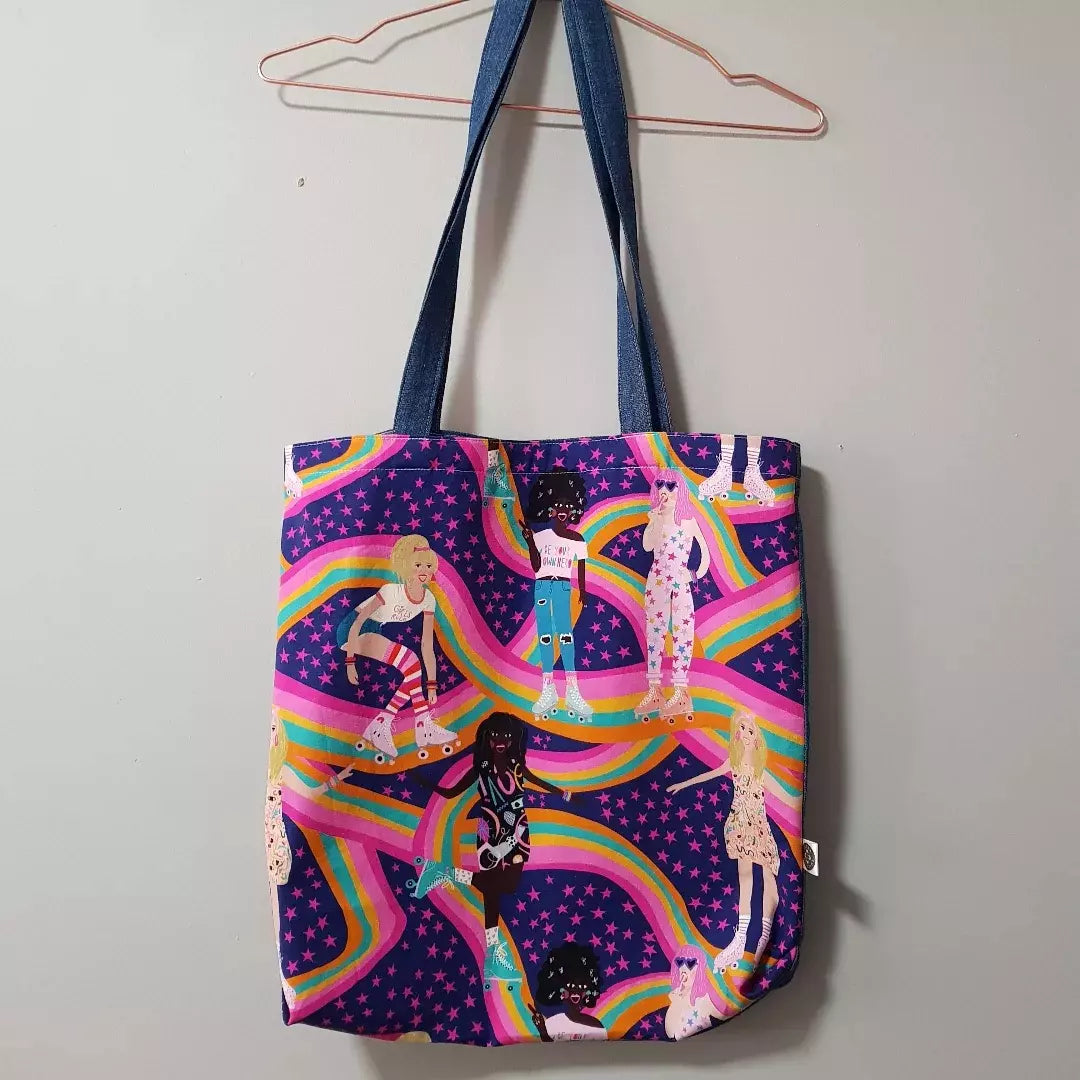 Rollerskating/denim tote bag